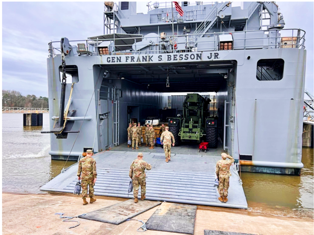 Le 9 mars 2024, le général Frank S. Besson (LSV-1), navire de l'armée américaine (USAV), de la 7e brigade de transport (expéditionnaire), 3e commandement du soutien expéditionnaire, XVIIIe corps aéroporté, a quitté la base commune de Langley-Eustis en route vers le Méditerranée orientale moins de 36 heures après que le président Biden a annoncé que les États-Unis fourniraient une aide humanitaire à Gaza par voie maritime. Besson, un navire de soutien logistique, transporte le premier équipement permettant d'établir un quai temporaire pour livrer des fournitures humanitaires vitales.