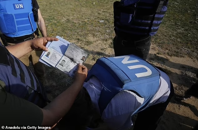 Un employé de l'ONU détient le passeport de James Henderson sur les lieux de la grève