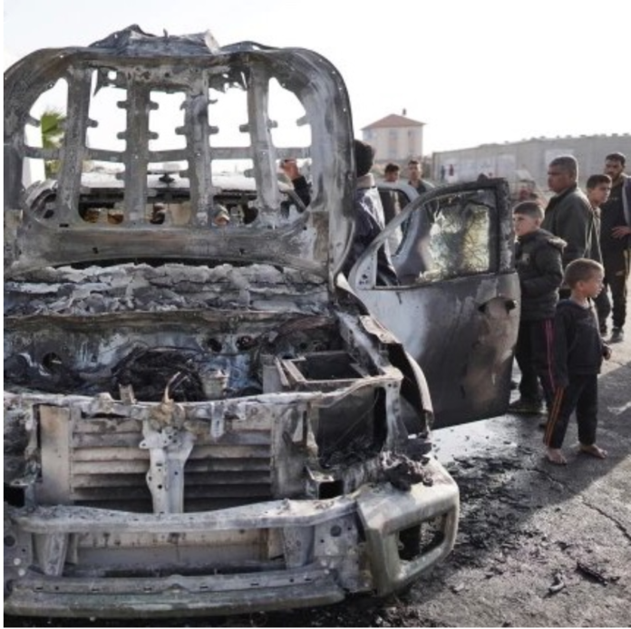 ISRAEL BOMBED another United Nations AID VEHICLE in GAZA.