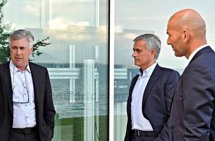 Tous les managers emblématiques du Real Madrid sont présents à Wembley ce soir pour #UCLFinal Jose Mourinho sera un expert sur TNT Sports, Zinedine Zidane remettra le trophée avant le match et Carlo Ancelotti entraînera le club lors d'une énième finale de Ligue des champions.