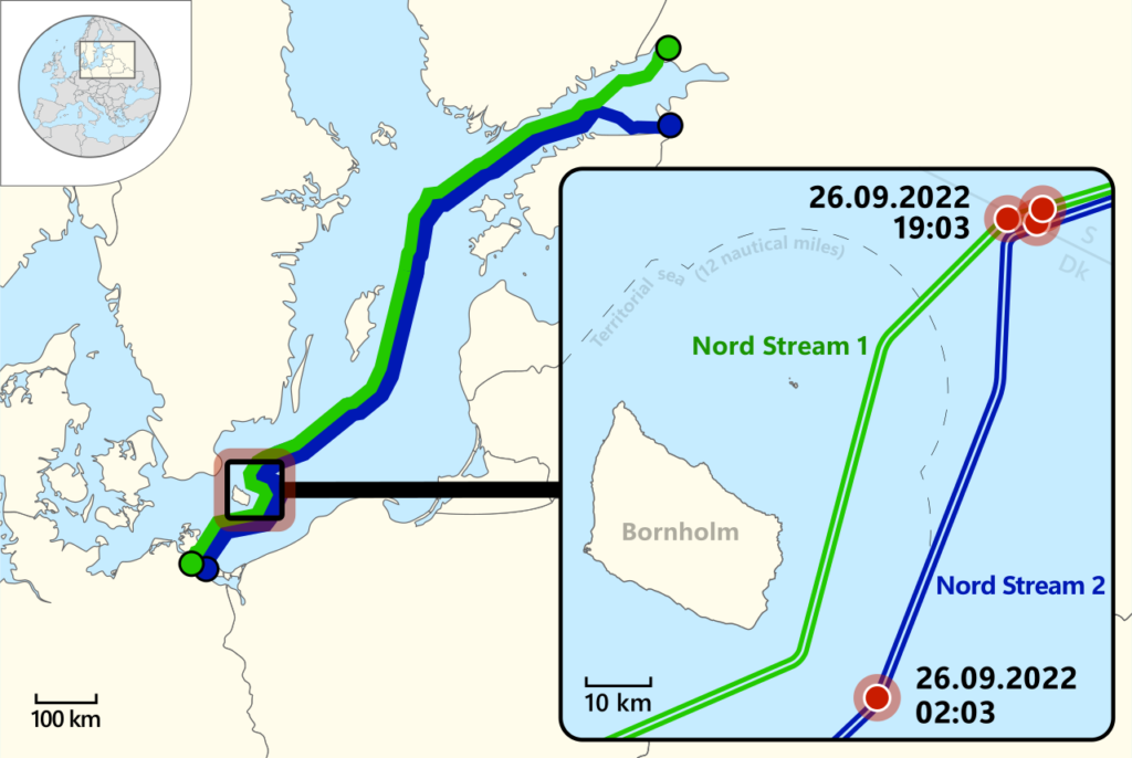 Le Wall Street Journal a affirmé jeudi que les autorités ukrainiennes étaient responsables de l'explosion des gazoducs Nord Stream 1 et 2 en septembre 2022, un acte de sabotage spectaculaire qui a coupé l'Allemagne d'une source d'énergie essentielle et a aggravé la crise énergétique en Europe, sur fond de tentatives de .déstabilisations 

Le 11 novembre 2023, le Washington Post révèle l'identité de l'officier ukrainien qui aurait coordonné l'opération. L'enquête conjointe du Washington Post et du Spiegel avance que le commandant des forces spéciales ukrainiennes, Roman Tchervinski, a été le « coordinateur » du sabotage.

La société a été renommée Nord Stream AG le 4 octobre 2006. Sa société sœur Nord Stream 2 AG a le même siège et la même direction, mais elle est détenue à 100 % par Gazprom .

Les deux gazoducs démarrent en Russie et aboutissent à Lubmin, en Allemagne. NordStream appartient à un consortium de 5 sociétés énergétiques : Gazprom international projects North 1 LLC (société du groupe Gazprom), Wintershall Dea AG, PEG Infrastruktur AG (E.ON), NV Nederlandse Gasunie et ENGIE .

Coûts et financement. Pour Nord Stream 2, le prêt d' Uniper, Wintershall Dea, OMV, Engie et Royal Dutch Shell couvre 50 % des coûts prévus de 9,5 milliards d'euros.
