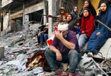 Plus de 880 Palestiniens tués dans la bande de Gaza à la suite de violations du cessez-le-feu par Israël Une famille déplacée sur les décombres d'un bâtiment frappé par une frappe israélienne à Beit Lahia, dans le nord de la bande de Gaza, le 29 octobre 2024 (AFP)