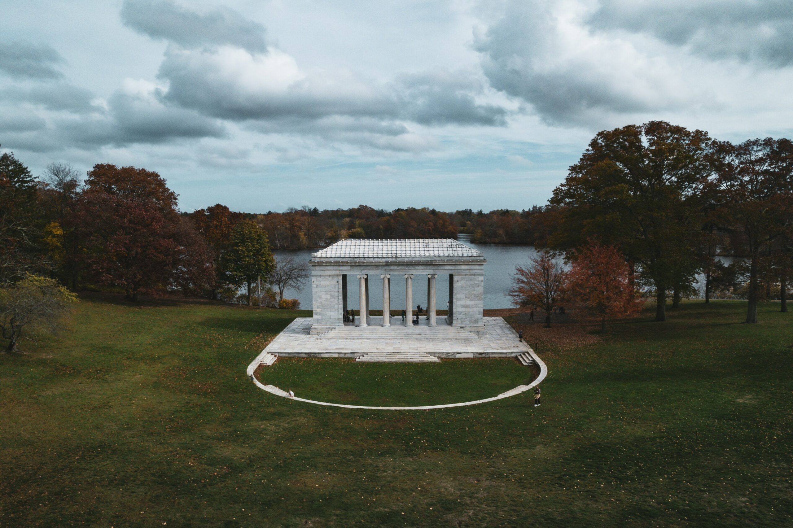 a structure outside with trees around it
