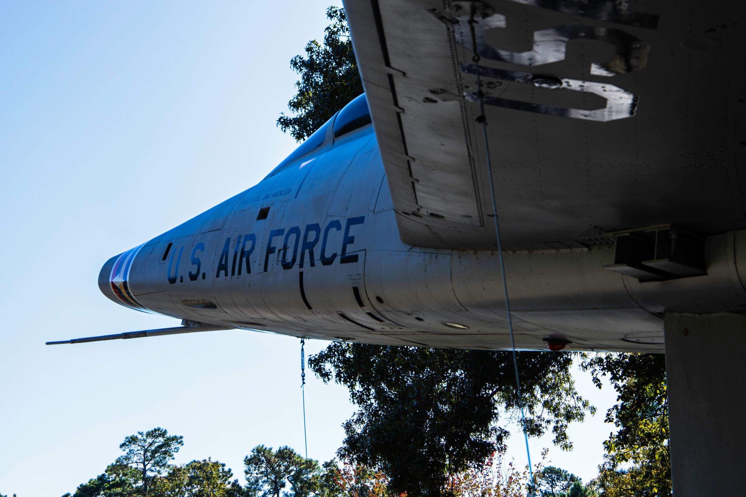 a close up of the nose of an air force plane