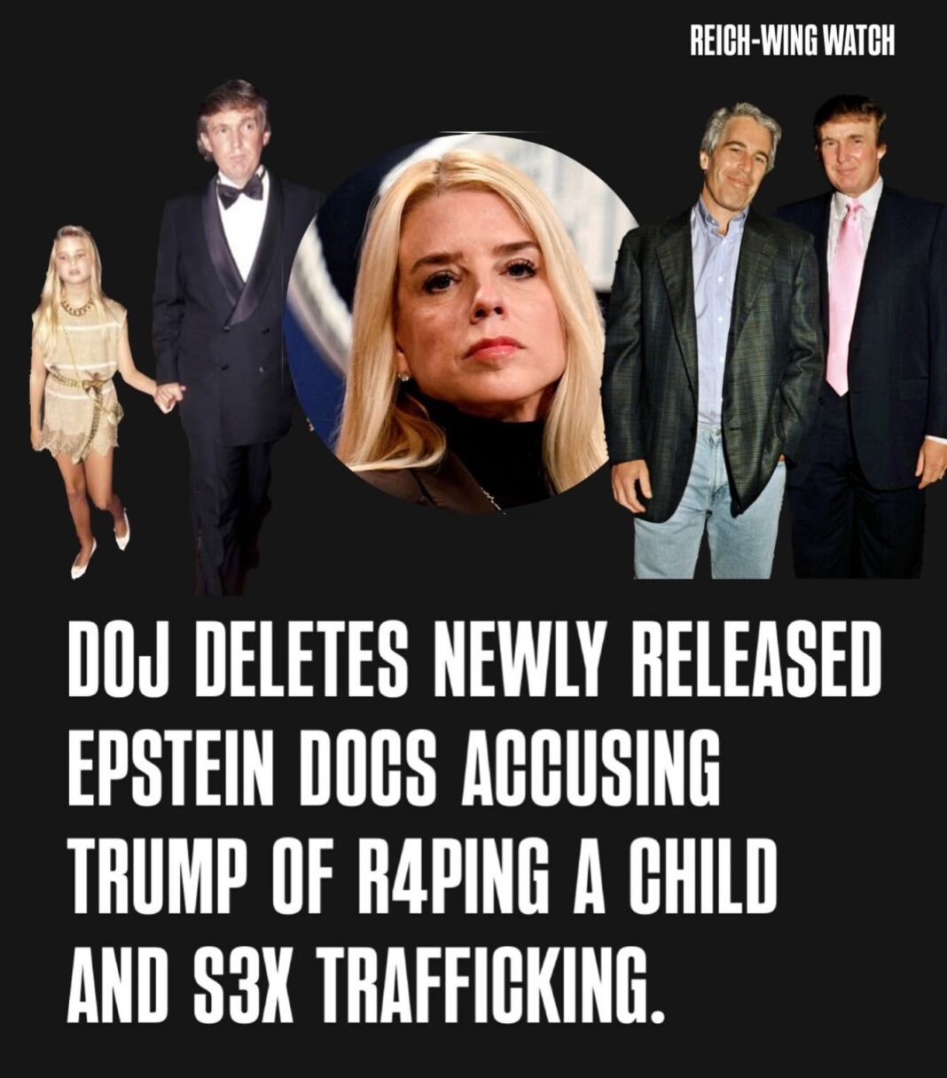 Le ministère de la Justice a supprimé des dossiers Epstein contenant un signalement du FBI accusant Donald Trump de comportements criminels inquiétants, notamment d'avoir contraint une jeune fille de 13 ou 14 ans à lui pratiquer une fellation. Un autre signalement affirmait que Trump se livrait à du trafic sexuel et violait régulièrement une jeune fille de 13 ans, et qu'il était présent lorsque son oncle a assassiné son nouveau-né. Un autre signalement encore indiquait que les fêtes organisées à Mar-a-Lago, la résidence de Trump, pour y vendre des « filles du calendrier », impliquaient la prise de mesures génitales d'enfants avant leur vente aux enchères. Le FBI n'a pas pris ces signalements au sérieux.