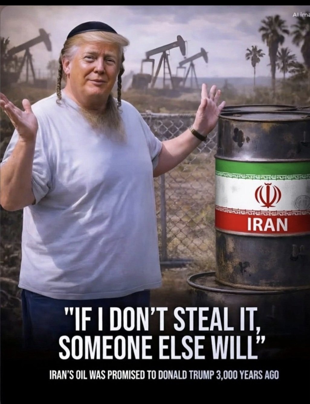 trump TRUMP : « Si j'avais le choix, qu'est-ce que j'aimerais faire ? Prendre le pétrole, parce qu'il est là, à portée de main, et qu'ils ne peuvent absolument rien y faire. Malheureusement, le peuple américain aimerait nous voir rentrer chez nous. Si ça ne tenait qu'à moi, je prendrais le pétrole, je le garderais, et je gagnerais beaucoup d'argent. »