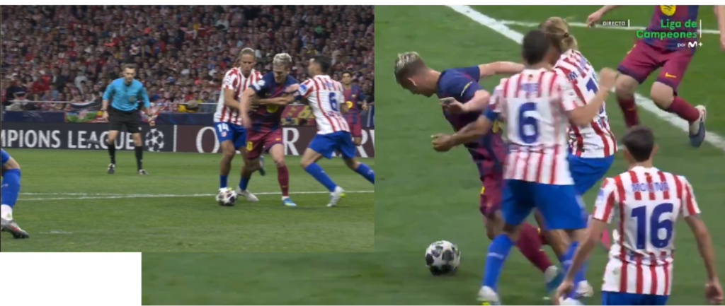 Le Barça n'a pas été éliminé de la Ligue des champions, il a été VOLÉ :Match aller :• Pas de penalty pour le Barça : Musso passe le ballon à Pubill, qui touche le ballon de la main• Pas de carton rouge pour Cubarsí : c'est Giuliano qui tend la jambe, entre en contact avec Cubarsí, puis s'effondre• Pas de carton rouge pour Koke : plusieurs fautes, pas de carton rouge évident ni de double carton jaune• 17 fautes de l'Atlético : 3 cartons jaunes, 0 carton rougeMatch retour :• Pas de penalty ni de carton pour Musso : Musso entre violemment en collision avec Fermín López, avec beaucoup de violence et d'agressivité... Ça aurait dû être un penalty• Pas de carton rouge pour Eric : Koundé était le dernier défenseur, pas Eric• Pas de penalty pour Barcelone : Llorente commet une faute sur Olmo dans la surface... AUCUN penalty sifflé !• 15 fautes de l'Atlético : 0 carton jaune, 0 carton rouge6 ERREURS D'ARBITRAGE DIFFÉRENTES, 32 FAUTES DE L'ATLÉTI ET SEULEMENT 3 CARTONS JAUNES 