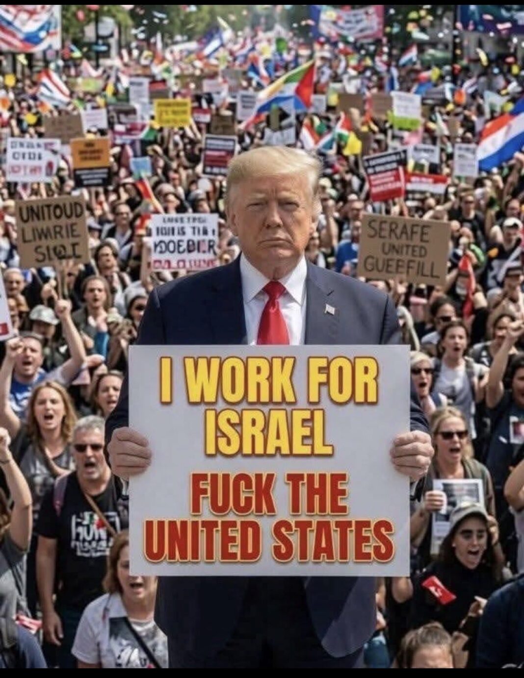 trump Leur objectif, c'est Donald Trump : « Écoutez, on gagne beaucoup d'argent. Les entreprises du secteur de la défense se portent à merveille. » Et, bien sûr, on sacrifie les militaires américains, hommes et femmes, pour Israël !