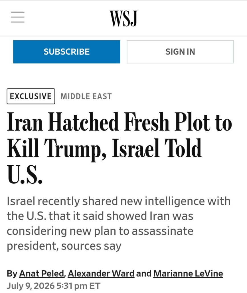 🇺🇸 — Wall Street Journal :L’Iran aurait élaboré un nouveau complot visant à assassiner Trump, selon des informations transmises par Israël.États-Unis — Israël a récemment partagé avec les États-Unis de nouveaux renseignements qui, selon lui, montrent que l’Iran envisageait un nouveau plan pour assassiner le président, selon des sources.🇮🇷 — Seyed Mohammad Marandi répond :« Les sionistes sont-ils sur le point de remplacer Trump ? »
