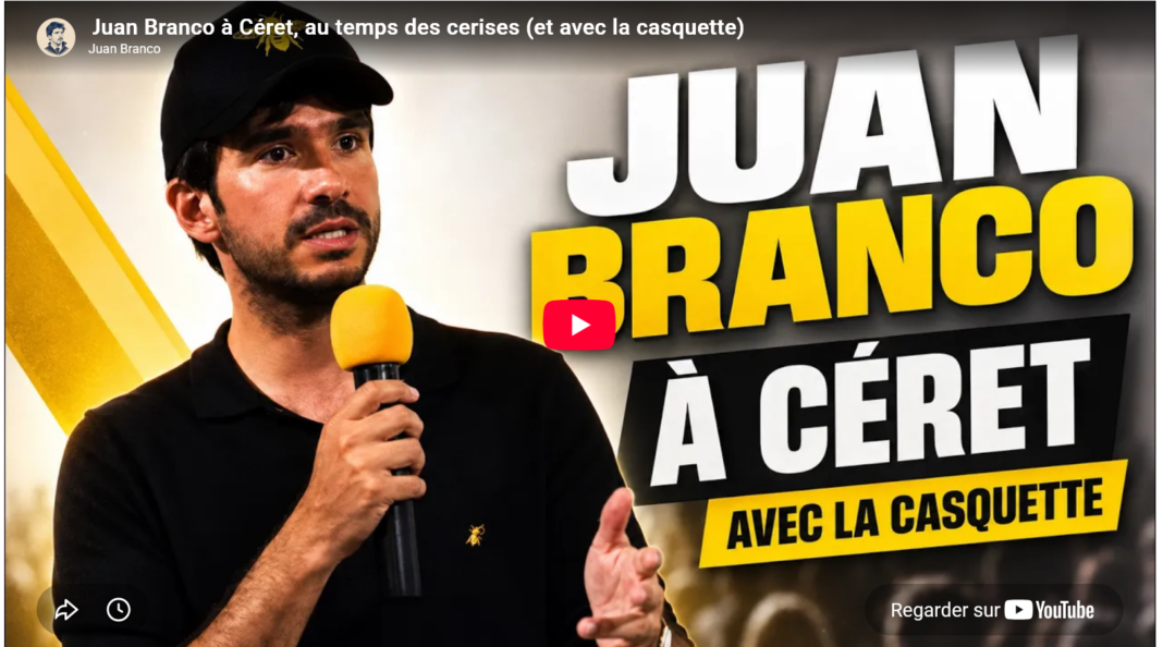 Juan Branco à Céret, au temps des cerises (et avec la casquette)